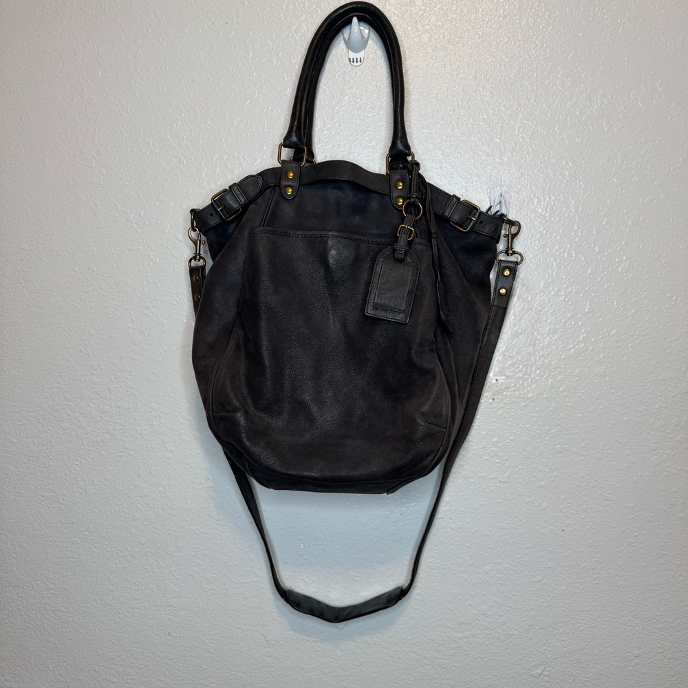 Vanessa Bruno Lune Chocolate Brown Leather Handbag with Shoulder Strap